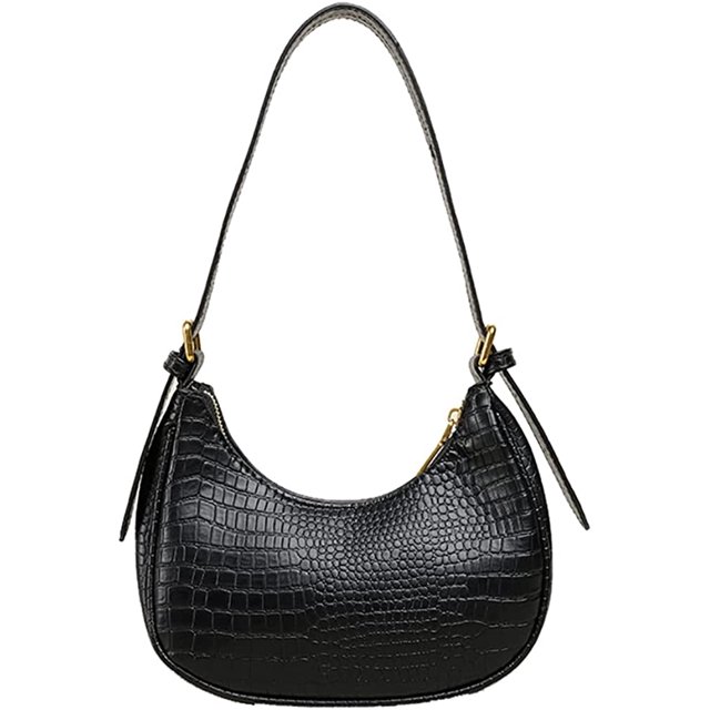 LinYooLi Shoulder Bag for Women PU Bright Crescent Bag Small Crocodile Bag with Adjustable Strap