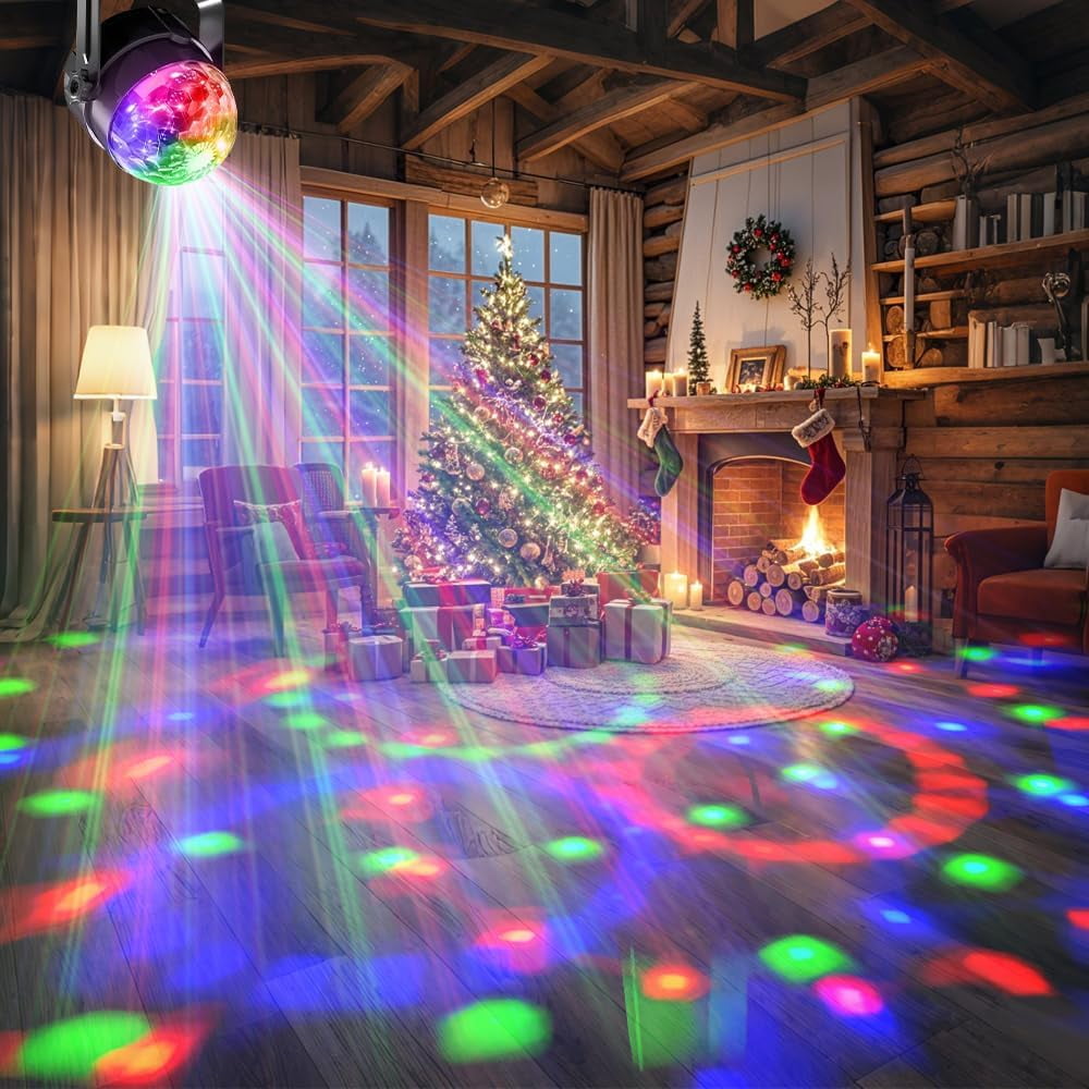 AGCAN 2 Pack Disco Ball Lights, Sound Activated Party Stage Lights with Remote Control, Music Sync DJ Strobe Lights for Home Dance Birthday Halloween Christmas Party Decorations