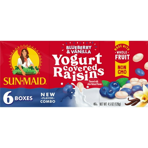 Sun-Maid® Blueberry & Vanilla Yogurt Covered Raisins, 1 Oz., 6 Count