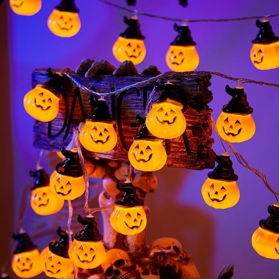 SeekLGT Halloween Pumpkin String Lights 9.84Ft 20 LED Black Hat Jack O Lantern Lights Twinkling Pumpkin String Lights for Indoor Outdoor Halloween Decor Party Yard Home, 1 pc