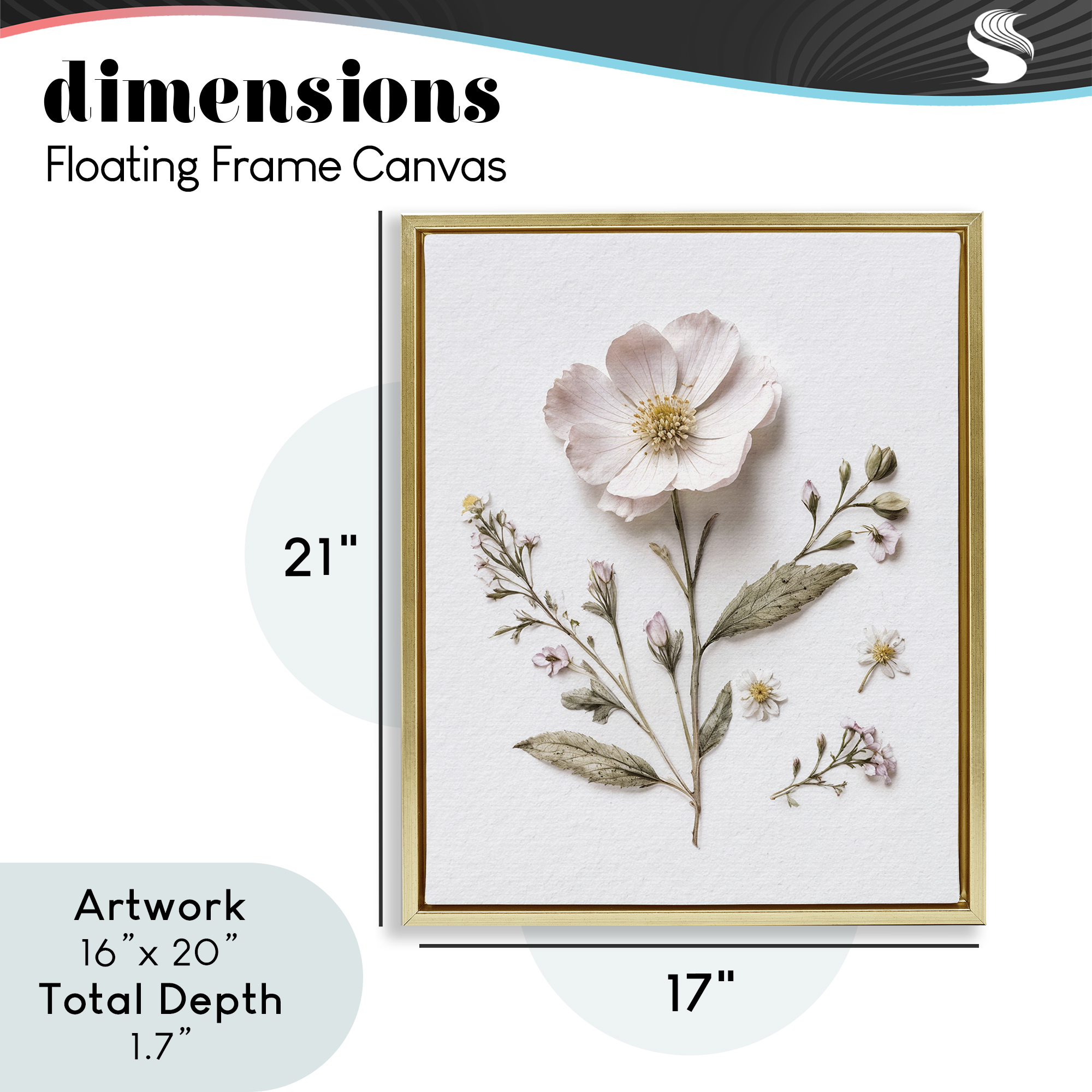 Pressed Wild Flowers Gold Framed Floater Canvas Wall Art, design by Lettered and Lined