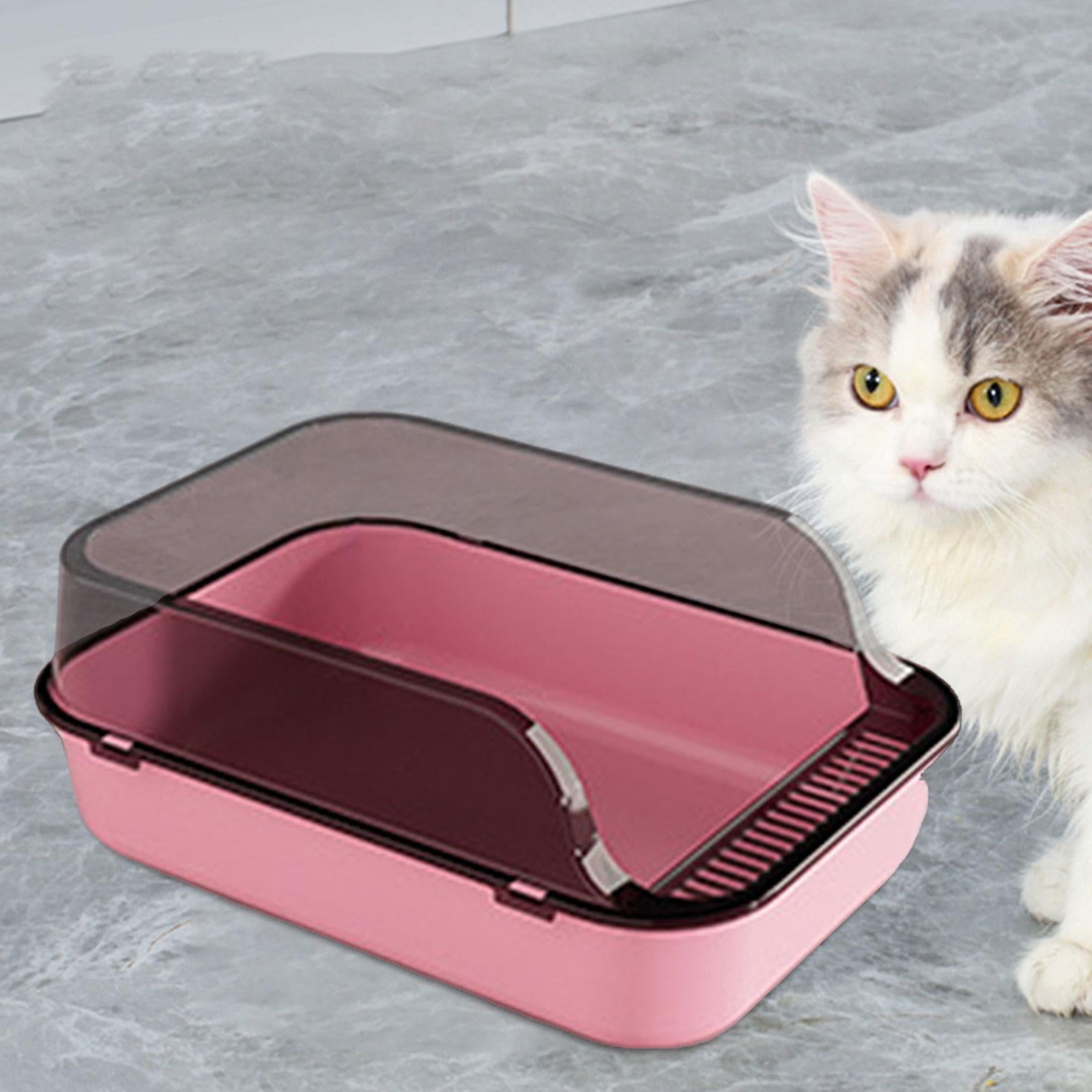 yotijay Cat Anti Splashing Kitty Litter Pan Detachable Semi Enclosed Portable Pink