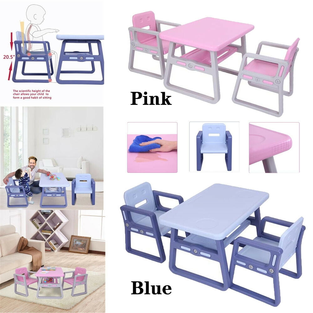 Kids Table And 2 Chairs Set Toddler Activity Table And Chair Storage Shelf For Toddler Furniture School Study Desk Blue Walmart Com Walmart Com