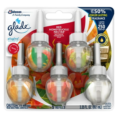 Glade PlugIns Refill 5 CT, Red Honeysuckle Nectar, 3.35 FL. OZ. Total, Scented Oil Air