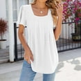 thumbnail image 5 of SNKSDGM Women's Plus Casual Easter Shirts for Women Summer Tops for Women 2025 Vacation 3/4 Sleeve Womens Summer T Shirt Square Neck Hollow Pleated Loose Top T Shirts for Women, 5 of 8