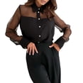 thumbnail image 1 of Elegante camisa de manga larga con cuello de chifón y patchwork para mujer, blusa elegante con cuello, 1 of 7