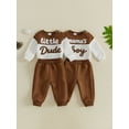 thumbnail image 3 of Baby Boys Fall Outfits Long Sleeve Letter Embroidery Romper + Pants Set, 3 of 9