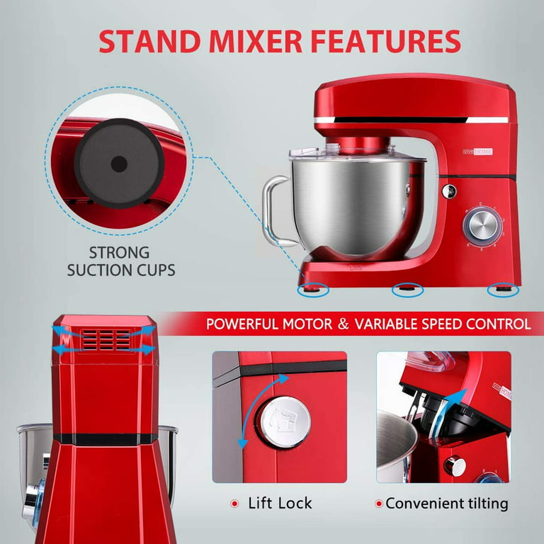 Professional Stand Mixer,Dough Mixer 600W 6 Speeds Dough Maker Dough  Blender, 5L Bowl with Anti-Oil Cover, Splash Guard (Dough Hook and Flat  Beater,Wire Whisk), Noise 75 db, Anti-Slip 