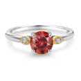 thumbnail image 2 of Gem Stone King 925 Silver and 10K Yellow Gold Red Moissanite and White Lab Grown Diamond 3-Stone Engagement Ring for Women (1.03 Cttw, Gemstone Birthstone, Size 6), 2 of 4
