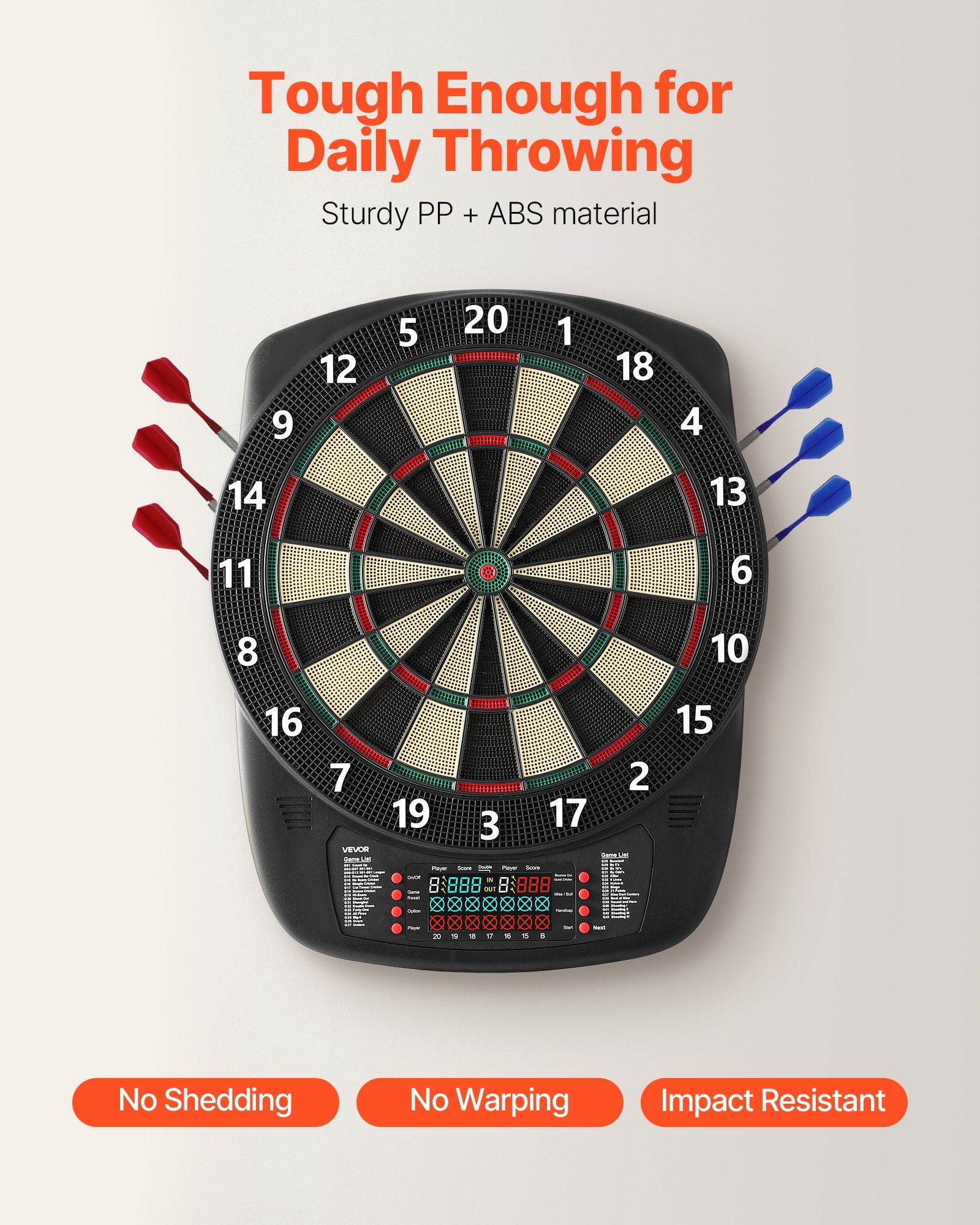 Electronic Dart Board 13.5 Inch Target Dartboard with 43 Games 200 Variations for 8 Players 6 Darts with Flights 50 Soft Tips Color LCD Scoring Screen for Home Party Game Room