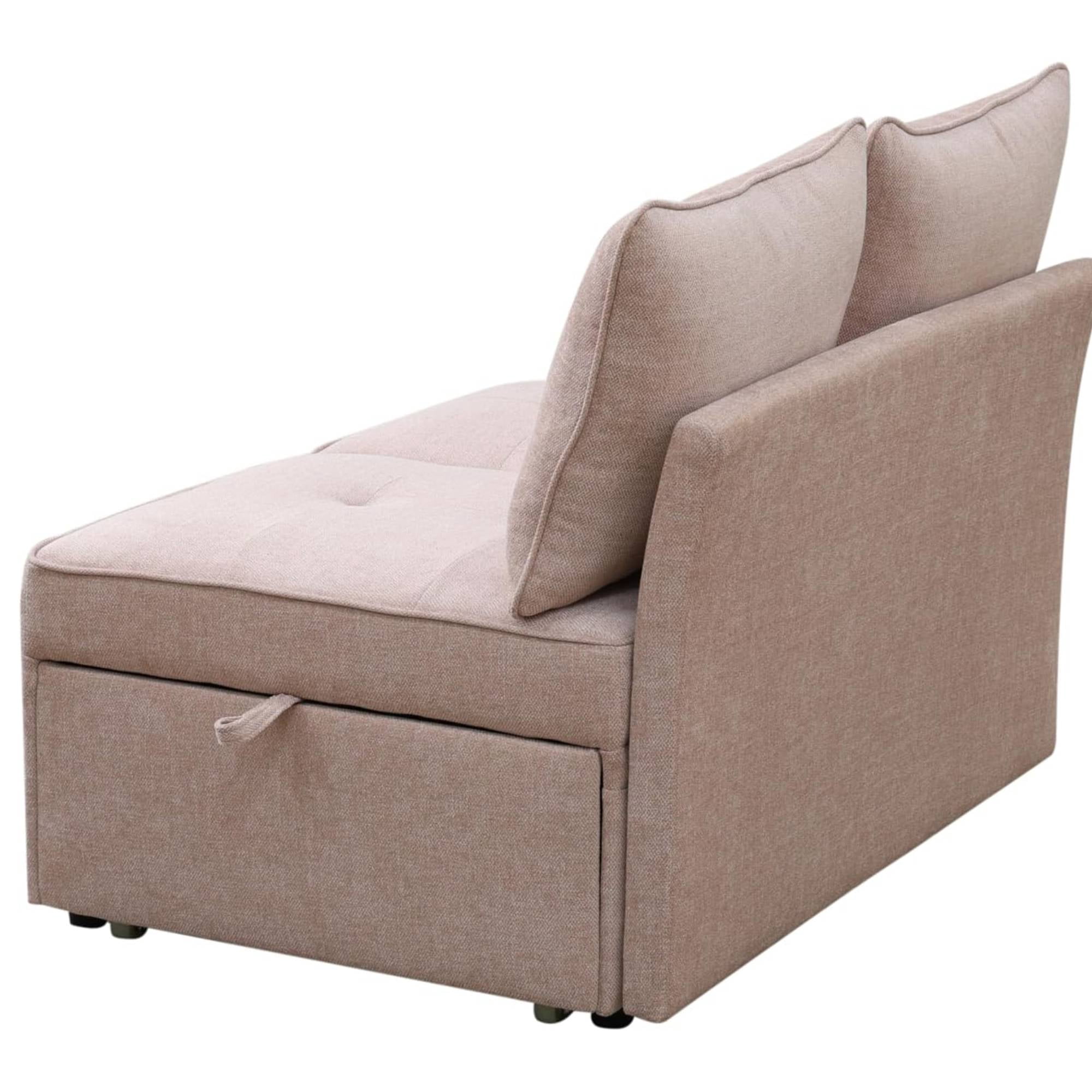 4-in-1 Convertible Futon Pull Out Sofa Bed, Modern Single Sleeper Couch Bed with 2 Pillows for Home Living Room Dorms, Pink