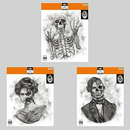 Scary Halloween Mirror Window Clings Zombie Ghost Goblin Skeletons (Set of 3), Set of three (3) Large Mirror Window Clings By Halloween Decor Co