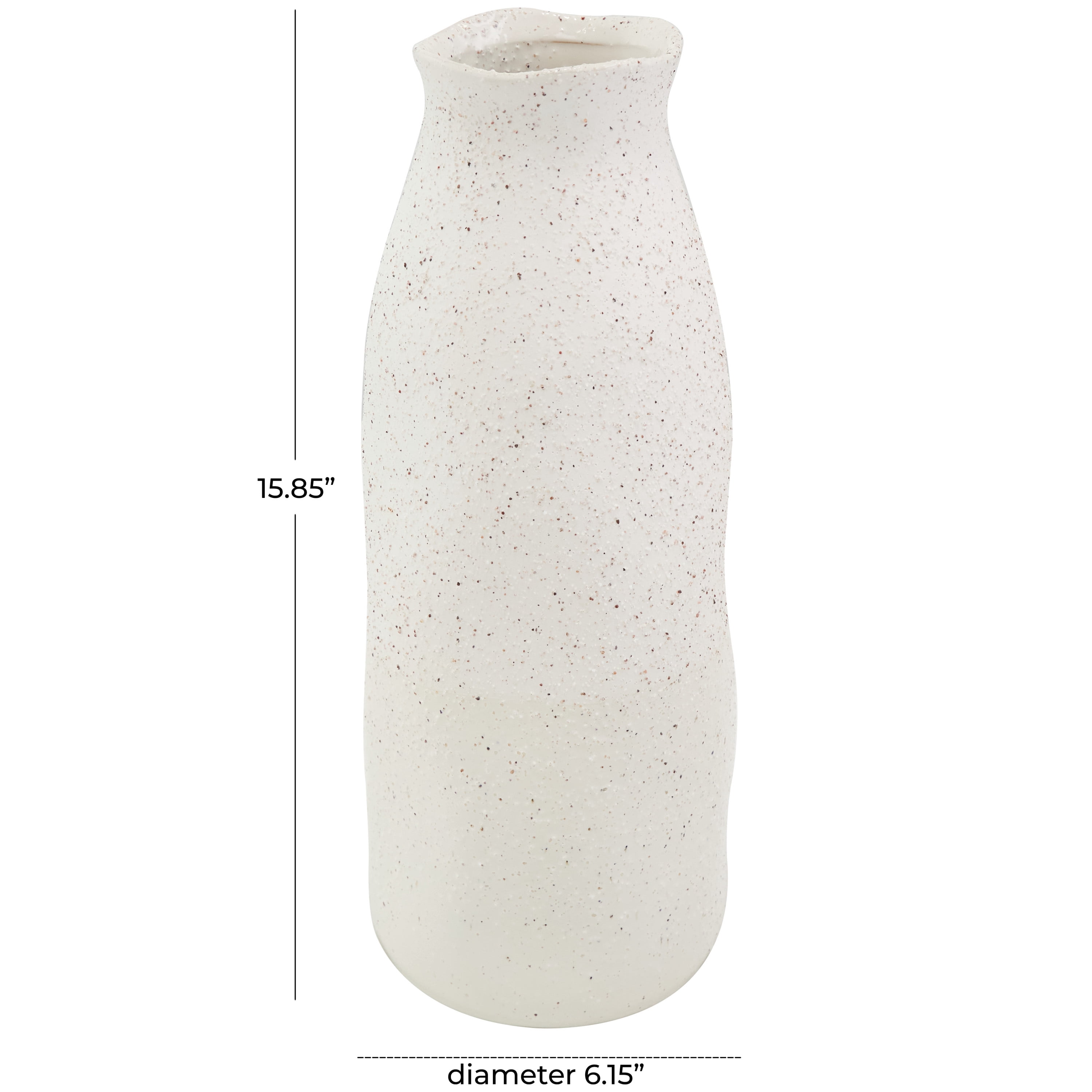 DecMode 16" Abstract Wavy Cream Ceramic Vase with Textured Speckled Detailing