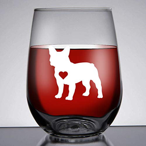 11 oz Rocks Whiskey Highball Glass Cute Frenchie French Bulldog With Heart 