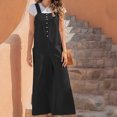 thumbnail image 6 of Women's Summer Sleeveless Bib Overalls Button Casual Loose Baggy Wide Leg Jumpsuits Romper with Pockets Womens Clothes, 6 of 7