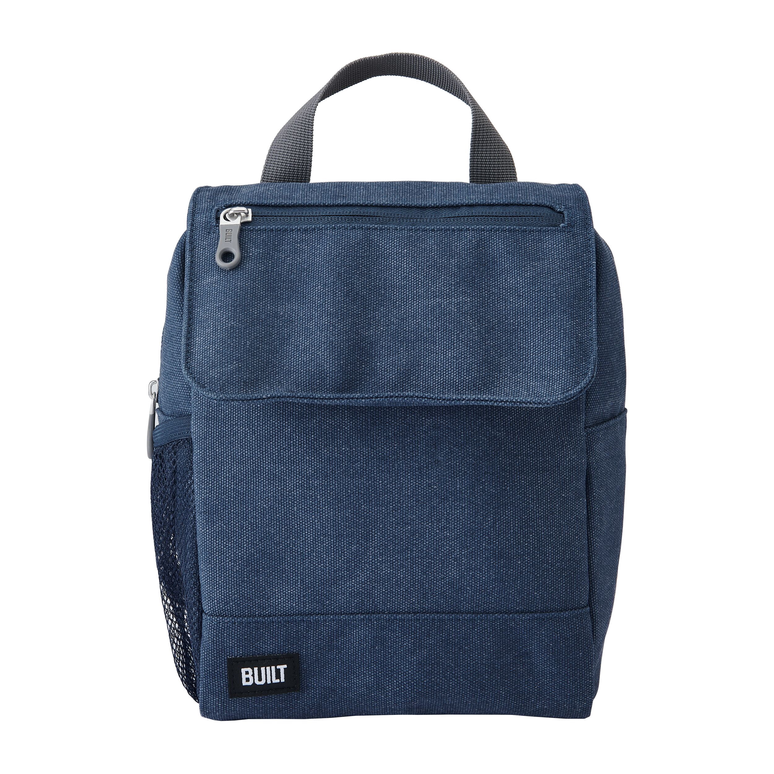 BUILT Oxford 4.84 qt Insulated Adult Reusable Lunch Sack with Crossbody Strap Navy