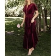 thumbnail image 5 of Coloody Women's Fall Winter Vintage Velvet Dress Short Sleeve V Neck Elastic Waist Tiered Ruffle A-Line Flowy Maxi Dress 2023, 5 of 7