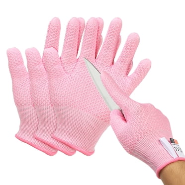 Uxcell Cut Resistant Gloves Level 5 Protection Cutting Gloves Anti Cut Kitchen Work Glove for Mandolin Slicing Oyster Shucking, Pink, Large, 2 Pair