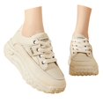 thumbnail image 3 of AUDeals Women’s Leather Platform Sneakers Thick Soled Chunky Lace Up Breathable Casual Trainers Non Slip Walking Dad Shoes (Beige, 6.5), 3 of 6