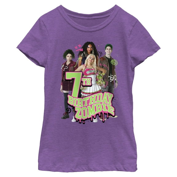 Girl's Z-O-M-B-I-E-S 7th Birthday Zombie  Graphic T-Shirt