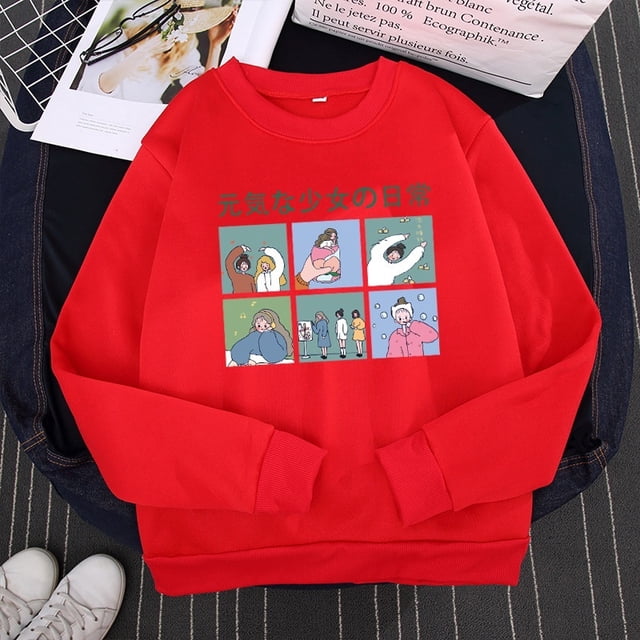 Harajuku Femmes Col Rond Mignon Dessin Animé Pull Ample Décontracté Manches Longues Style Coréen