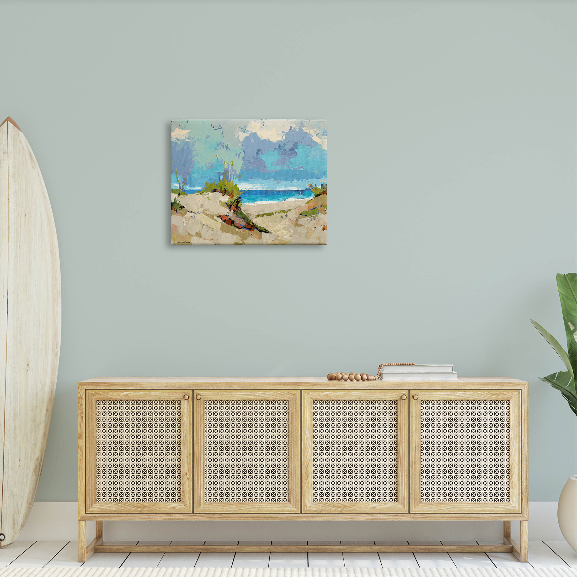 Modern Seaside Beach Scene Landscape Painting Gallery Wrapped Canvas Print Wall Art