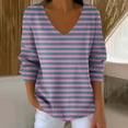 thumbnail image 2 of Feancey Womens Plus Size Cotton Sweaters Fall Trendy Striped Knitted Tops Loose Fit Casual Long Sleeve V Neck Sweater Soft Knit Jumpers Pink 4XL, 2 of 6