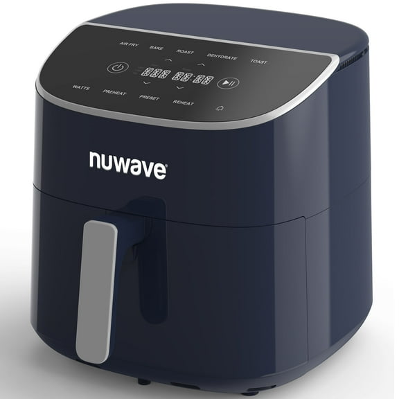 Nuwave Air Fryer Plus, 8QT Airfryer Smart Digital Touchscreen and 50°F~400°F in Precise 5°, 5 Cook Functions, 100 Presets & 50 Memory, Powerful 1800W for Quick and Easy Meals, Deep Blue