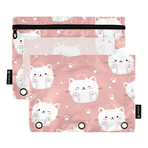 Pencil Pouch for 3 Ring Binder Binder Pencil Case One SizeX2 Kawaii White Cats