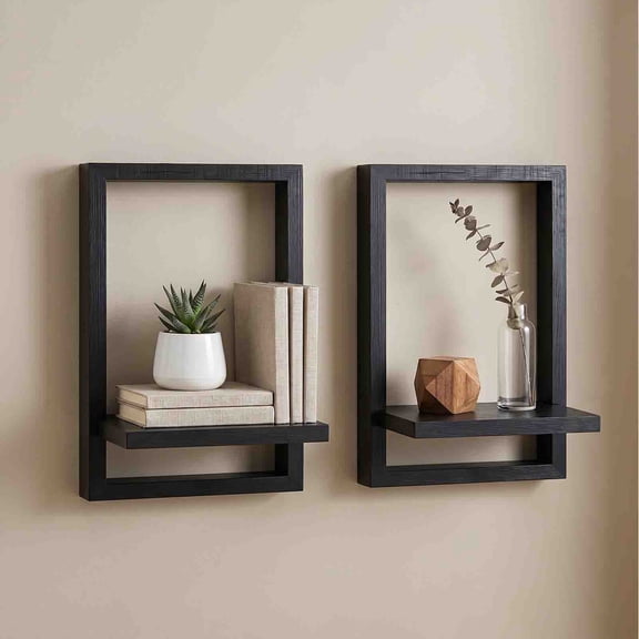 Floating Wall Mounted Shelves, Rectangular Wood Display Rack, Black Iron Wall Storage Organizer, Nordic Home Decor, Indoor Plant Shelf For Living Room Bedroom