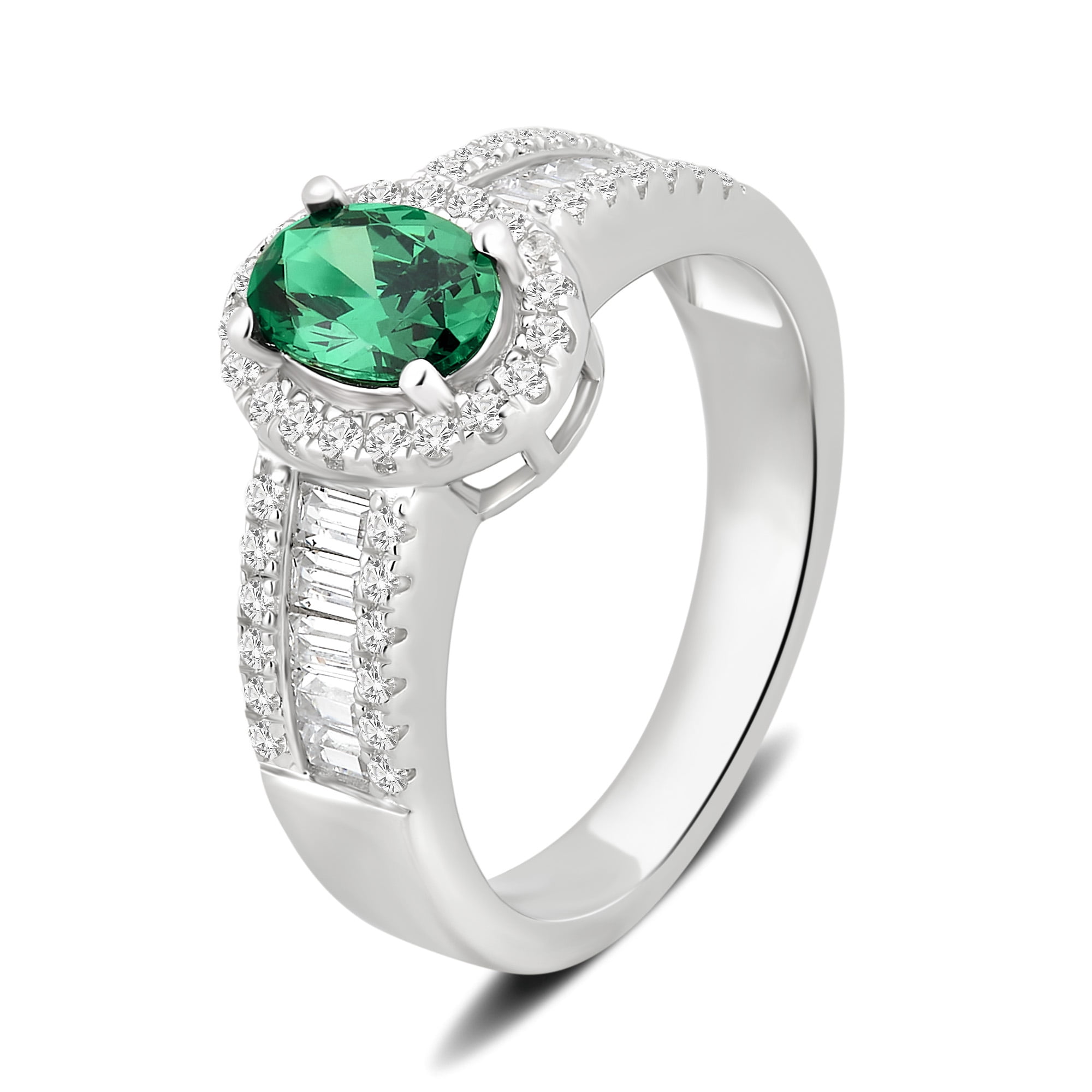 Arista 3.00 Carat T.W. Created Emerald and Cubic Zirconia White Gemstone Engagement Ring in Sterling Silver