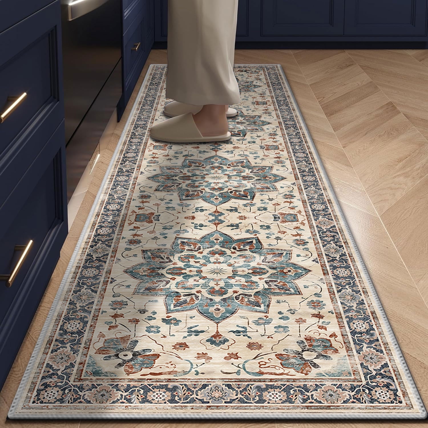 TECHVIDA 2'x8' Hallway Runner Rug Boho,Non Slip Machine Washable Rugs for Hallway Kitchen,Khaki