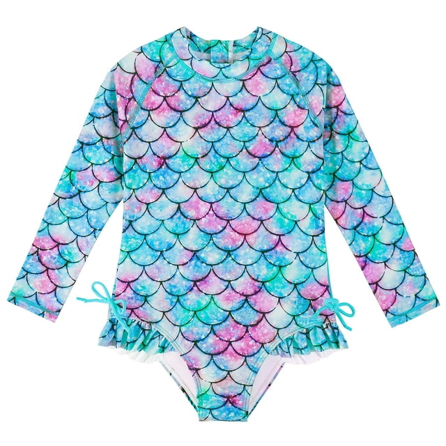 Kids Girls Rash Guard Bathing Suits Ruffle Long Sleeve Sun Protection Cute Swimwear Bathing Suits 5-6 Years Girls Clothing