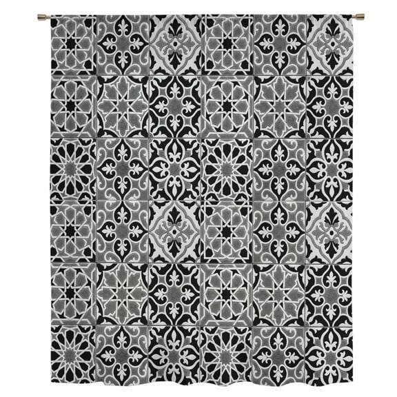 Black Morocco Sheer Curtains 84 Inches Long, Traditional Tribal Abstract Geometric Art Light Filering Curtains, Breathable Simi Curtain Privacy Drapes for Living Room Bedroom Window Treatment