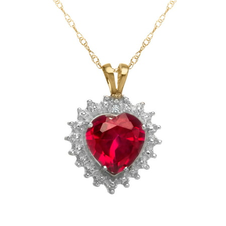 1 3/4 ct Created Ruby Heart Pendant Necklace with Diamond in 10kt Gold