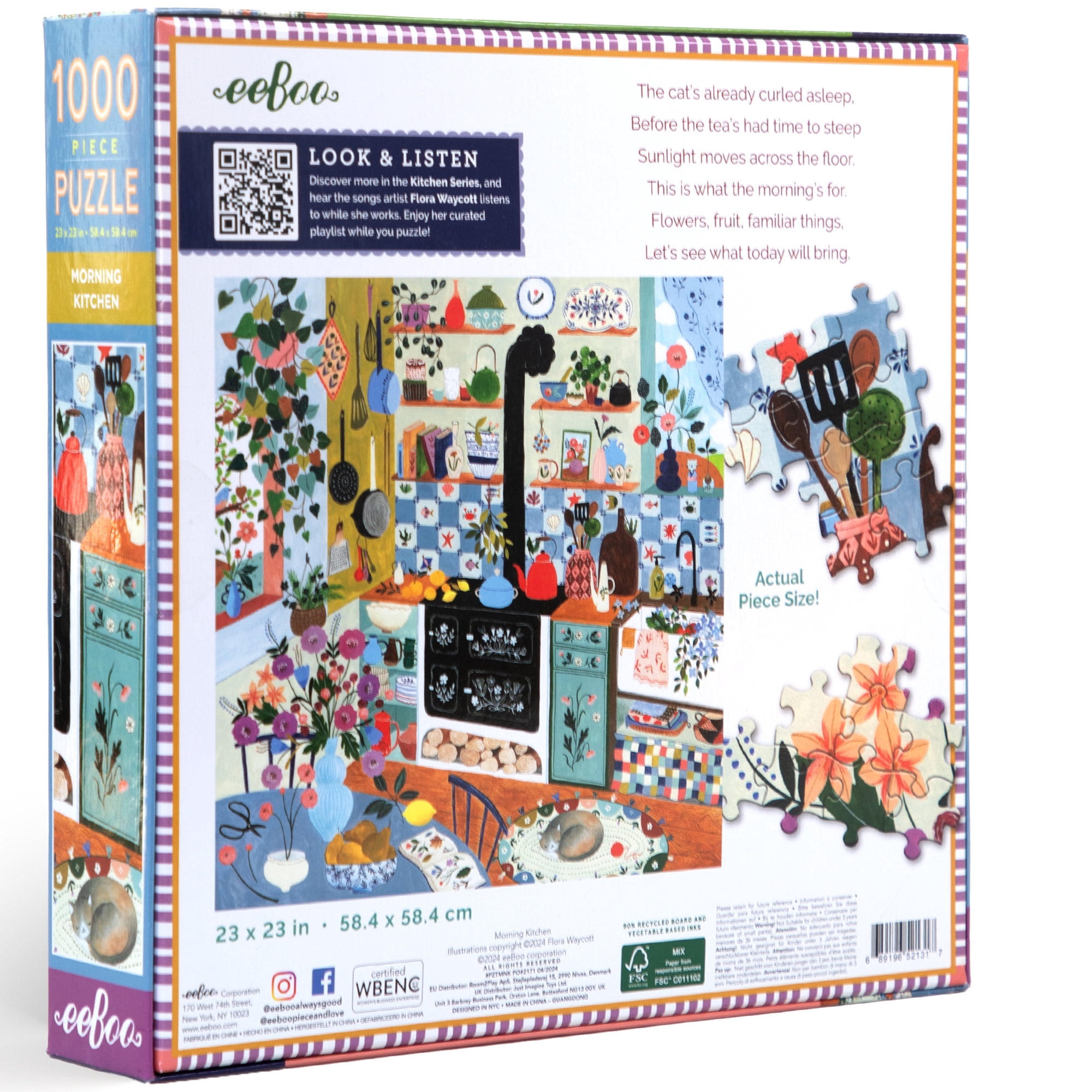eeBoo Piece & Love: Morning Kitchen - 1000 Piece Puzzle - Adult Square Jigsaw, 23x23", Includes Image Reference Insert, Glossy High-Quality Pieces
