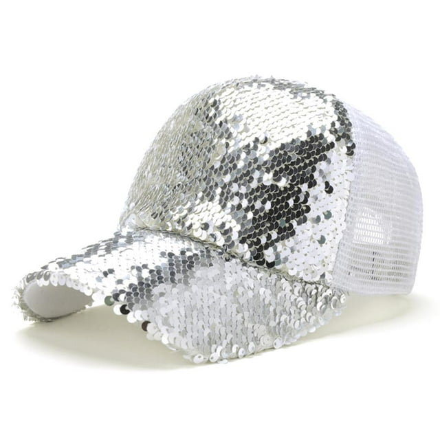 yingyy Adjustable Sequin Baseball Cap Sunshade Net Cap for Outdoor Activity white