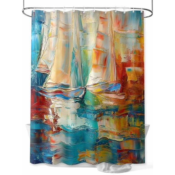 Abstract Boat Shower Curtain Set ，Waterproof Fabric Shower Curtains Color Minimalist Art Oil Painting Shower Curtains for Bathroom,Bathroom Decor 72"x84"