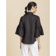 thumbnail image 3 of Moomaya Womens Printed Peplum Shirt, Button Down Bell Sleeves Collared Shirt, 3 of 8