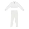 thumbnail image 4 of TiaoBug Kids Gilrls Gymnastics Dance Outfits Long Sleeve Crop Top And Leggings Pants for Ice Skating Performance A White 14, 4 of 5