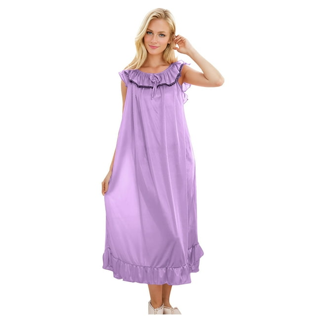 Timegard Robes pour Femmes 2025 Vêtements de Nuit Col Rond Sans Manches Ample Confortable Robe de Maison Pyjamas