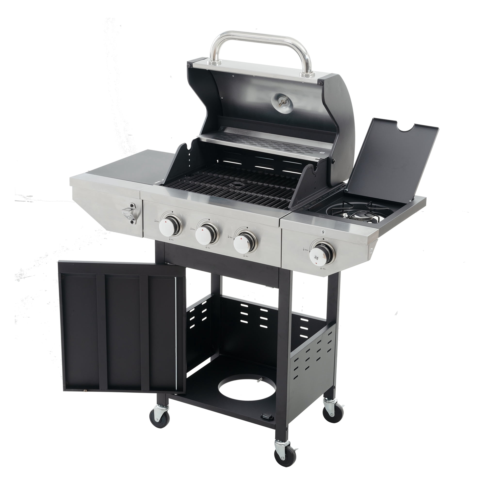Miniyam 3 Burner Propane Gas Grill with Side Burner, 37,000 BTU, Stainless Steel