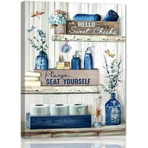 Bathroom Canvas Wall Art Rustic Bathroom Sign Decor Please Seat Yourself Canvas Prints Paintings Navy Blue Bathroom Pictures Modern Home Artwork Decor For Bathroom Framed Ready To Hang 12x16 Inch