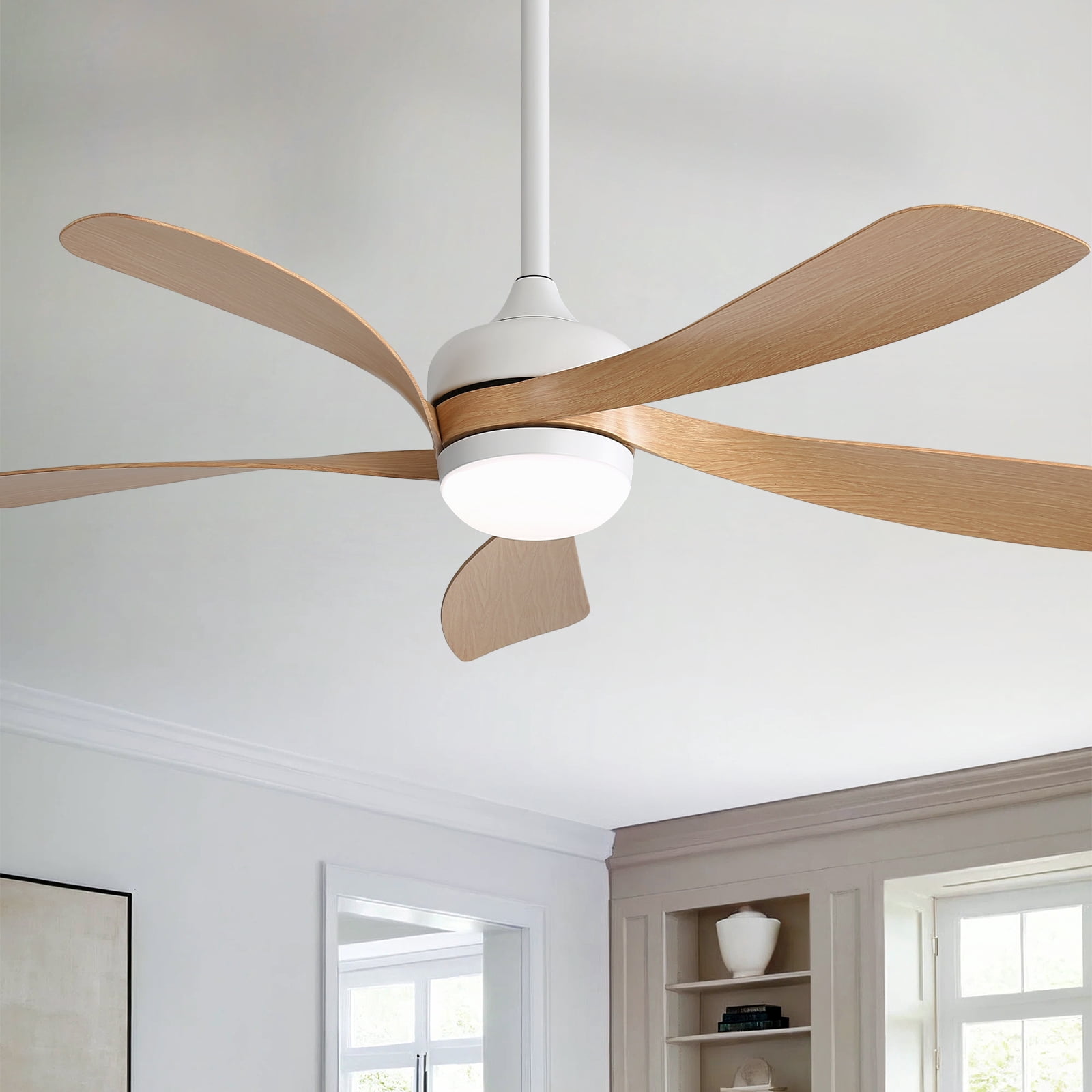 Ceiling Fan 45 Inch with Light and Remote Control, Indoor Smart Ceiling Fan and LED Light Fixture with Reversible DC Motor for Living Room Bedroom, White