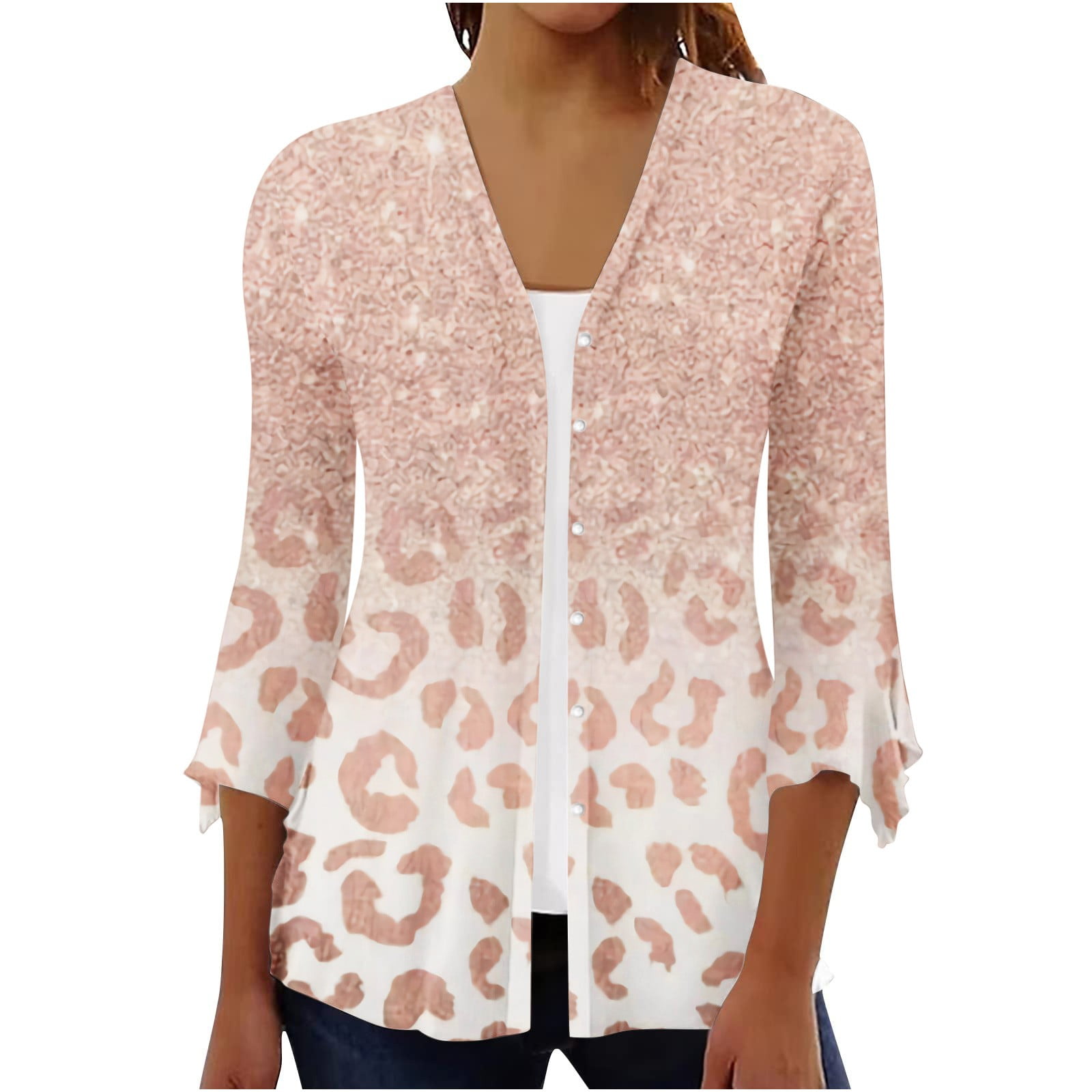 Amaping Women Cardigan 3/4 Sleeve Button Down Floral Kimonos