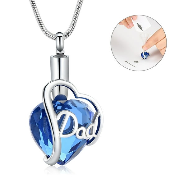 Dad's Small Heart Cremation Urn Necklace for Ashes Heart Pendant Necklace Stainless Steel Memorial Ash Pendant Keepsake Jewelry for Dad/Daddy/Papa