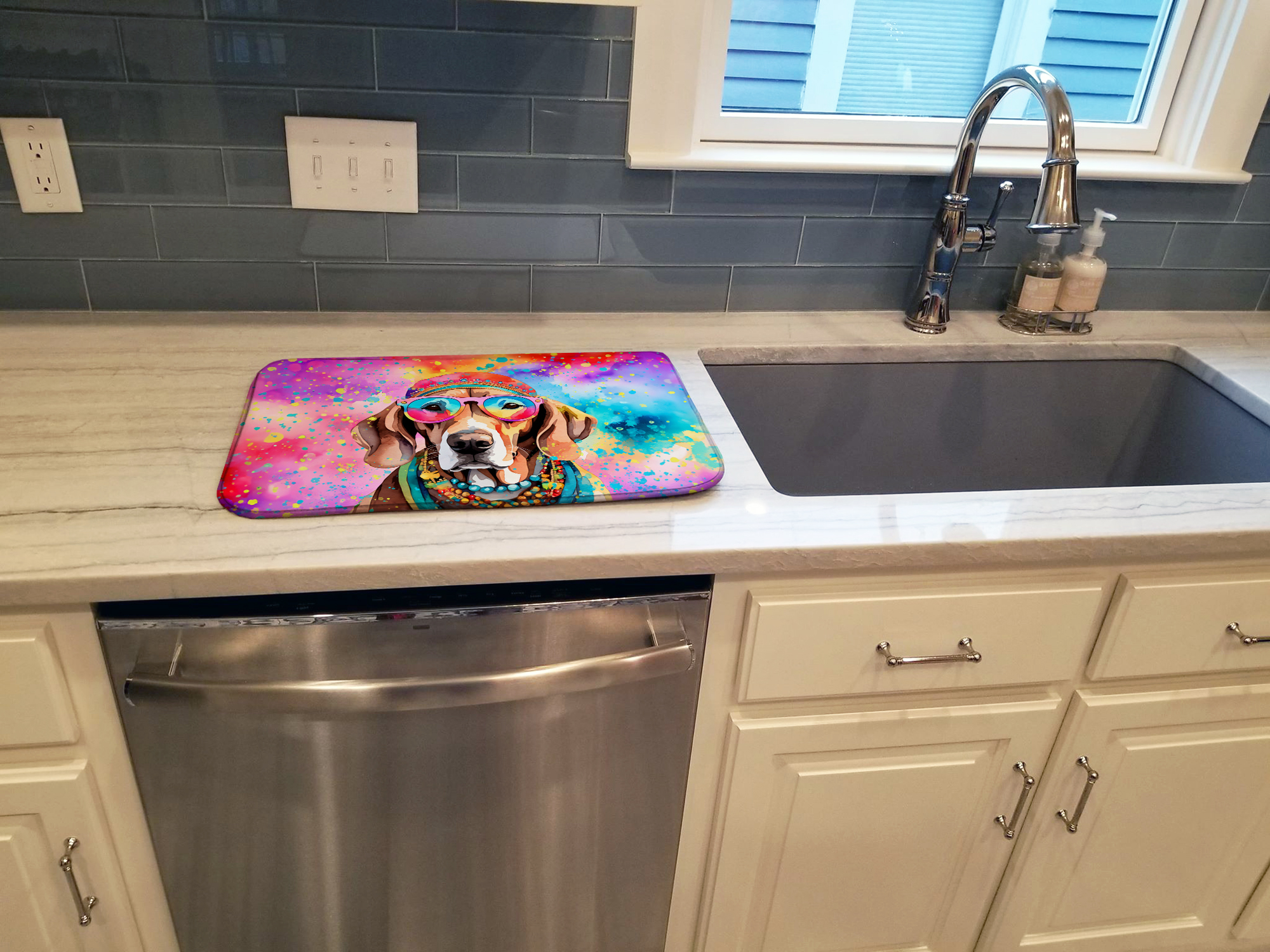 Carolines Treasures DAC2567DDM 0.2 x 21 x 14 in. Weimaraner Hippie Dawg Dish Drying Mat