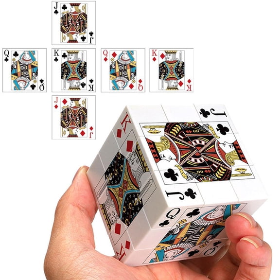 3x3 Speed Cube with Playing Card Pattern, Professional 5.5cm Brain Teaser Puzzle with UV Printing, Smooth Rotation Anti-Jamming Magic Cube