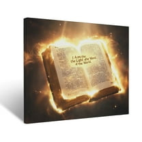 CozyNet Glowing Bible Verse, "I Am The Light Of The World," Surrounded By Heavenly Light Wall Art Prints With Frame Canvas Perfect for Living Room & Bedroom, Ready to Hang, Wall Decor 12"x16"