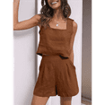 thumbnail image 6 of Women'S Summer 2 Piece Outfits Sleeveless Crop Top Shorts Linen Lounge Beach Travel Sets Dark Brown M, 6 of 7